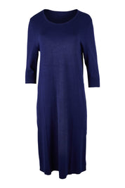 Product shot of The Transeasonal Crew Neck Dress in colour Boysenbery (Blue), from the front