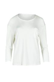 Product shot of The Relaxed Satin Bind Tee in colour White (White), from the front