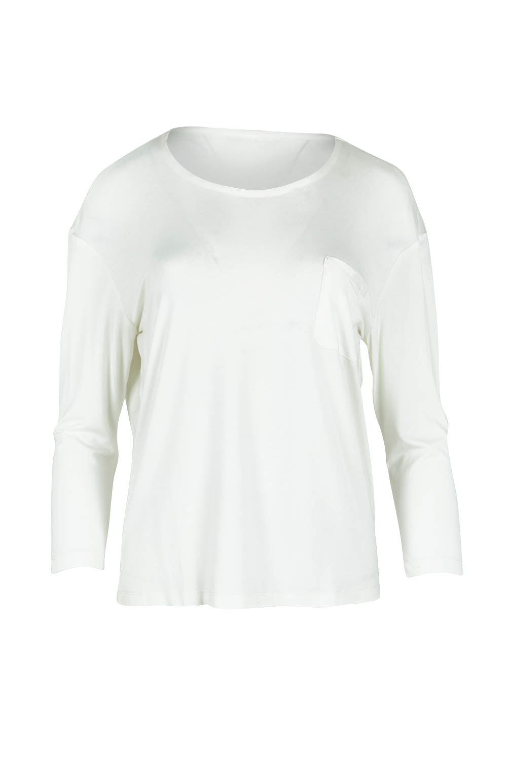 Product shot of The Relaxed Satin Bind Tee in colour White (White), from the front
