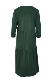 Product shot of The 3/4 Sleeve Tiered Jersey Dress in colour Thymegreen (Green), from the back