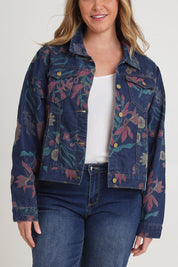Preloved The Keepers Printed Denim Jacket - Redfloral