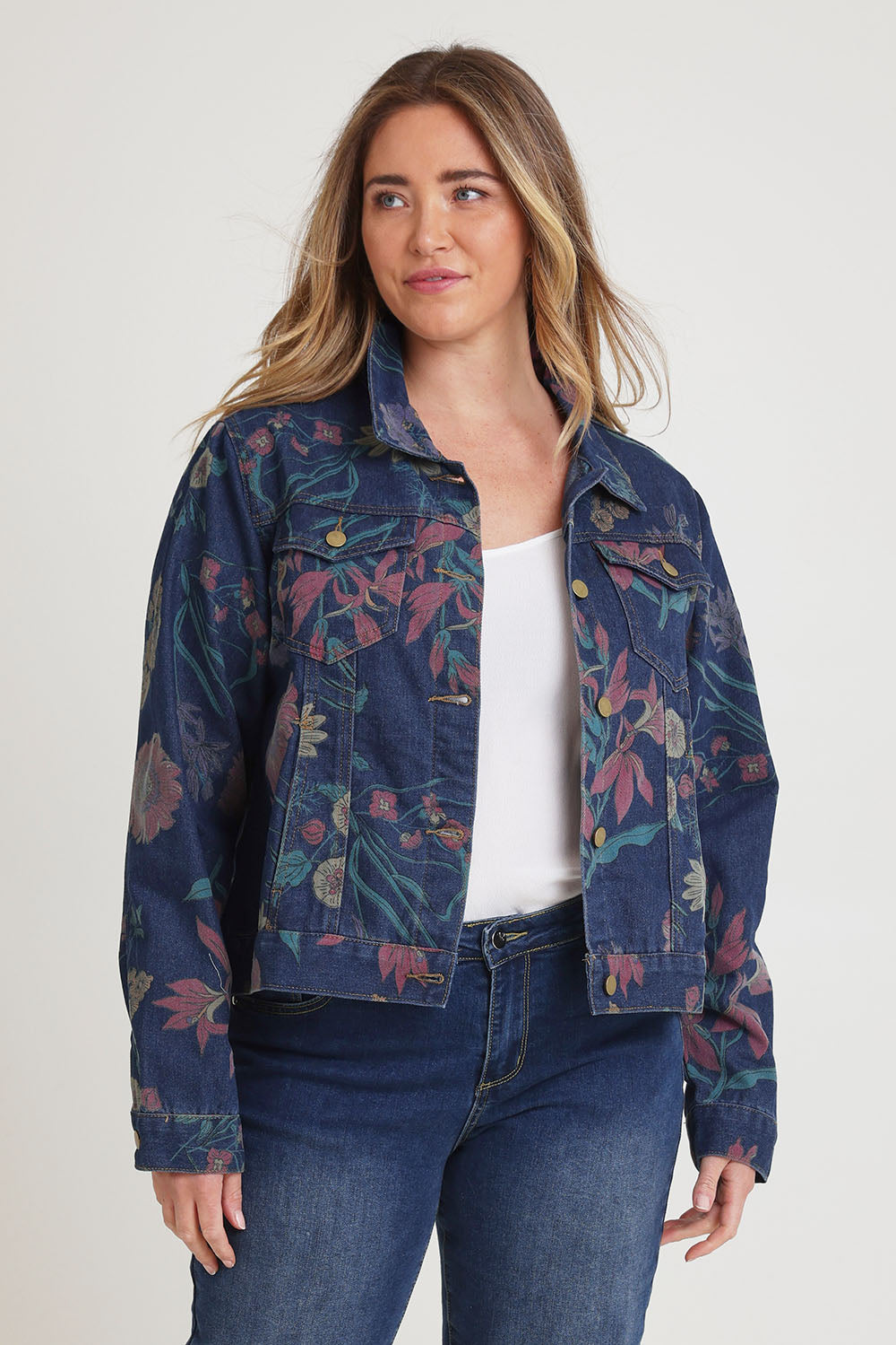 Preloved The Keepers Printed Denim Jacket - Redfloral