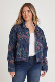 Preloved The Keepers Printed Denim Jacket - Redfloral