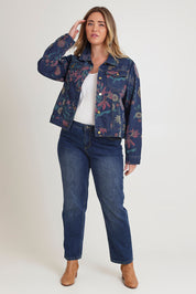 Preloved The Keepers Printed Denim Jacket - Redfloral