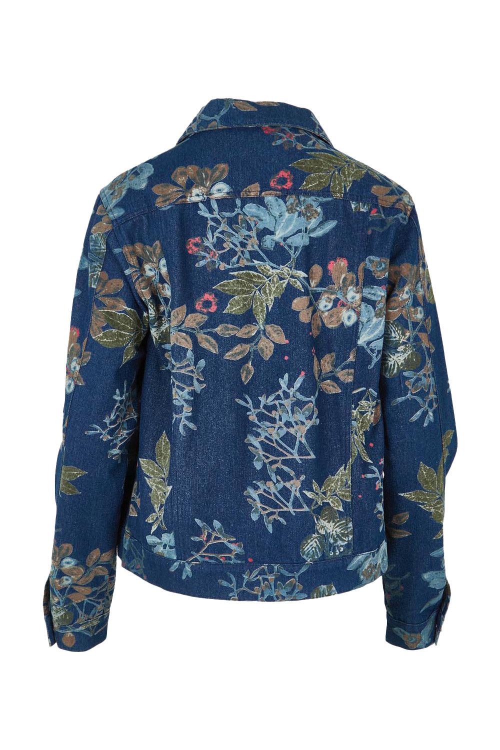Product shot of The Keepers Printed Denim Jacket in colour Winterblue (Blue), from the back