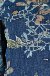Product shot of The Keepers Printed Denim Jacket in colour Winterblue (Blue), detail