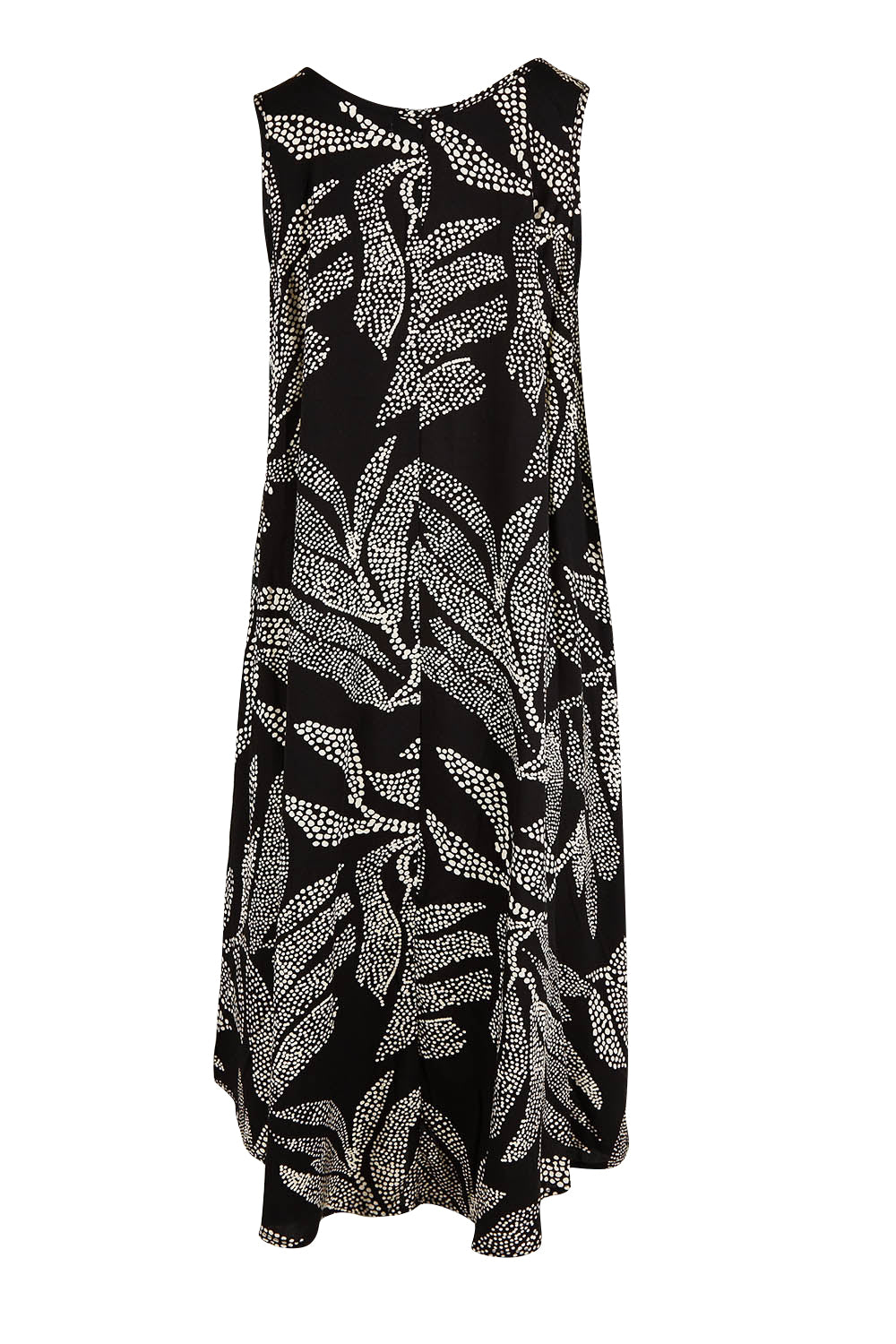 Product shot of The Printed High Low Dress in colour Blackwhite (Black), from the back