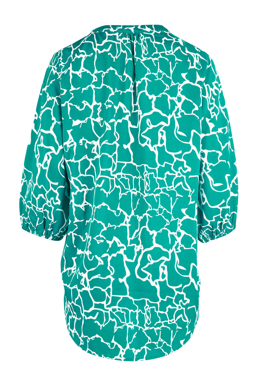 Product shot of The Keepers Crew Neck Printed Shirt in colour Tealwhite (Green), from the back