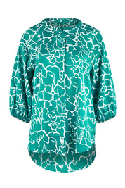 Product shot of The Keepers Crew Neck Printed Shirt in colour Tealwhite (Green), from the front