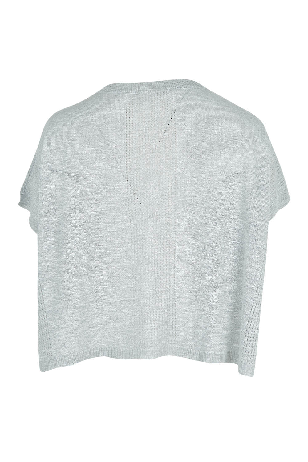 Product shot of The Short Sleeve Shrug in colour Greymarle (Grey), from the back