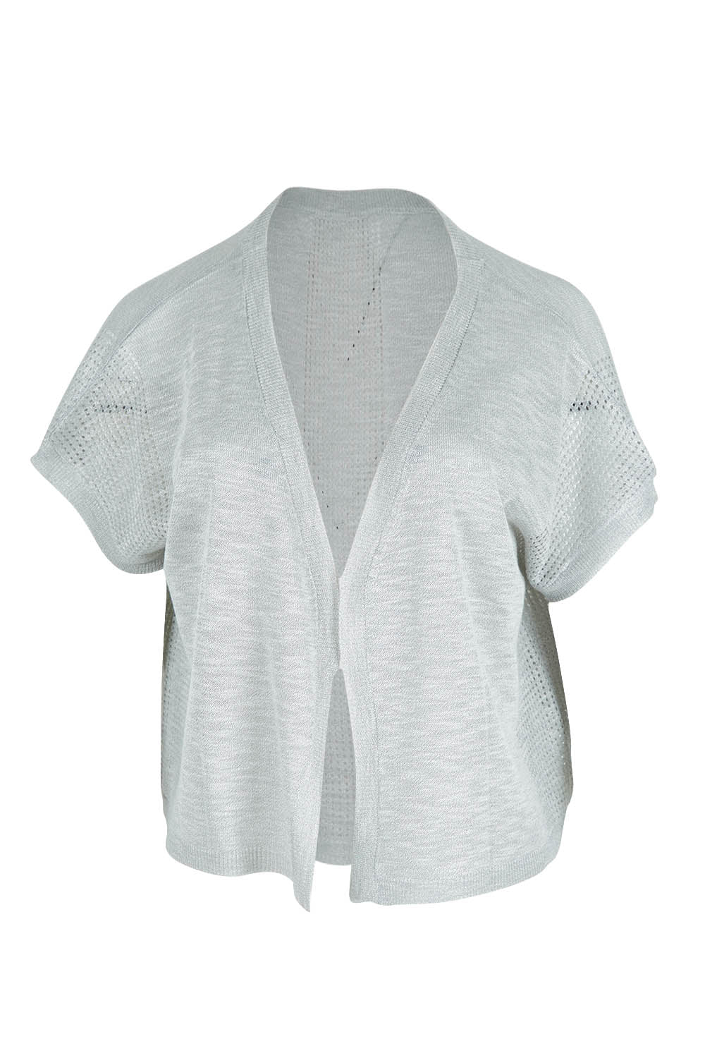 Product shot of The Short Sleeve Shrug in colour Greymarle (Grey), from the front
