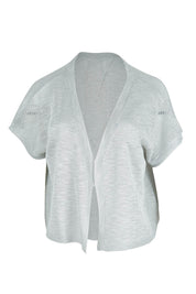 Product shot of The Short Sleeve Shrug in colour Greymarle (Grey), from the front