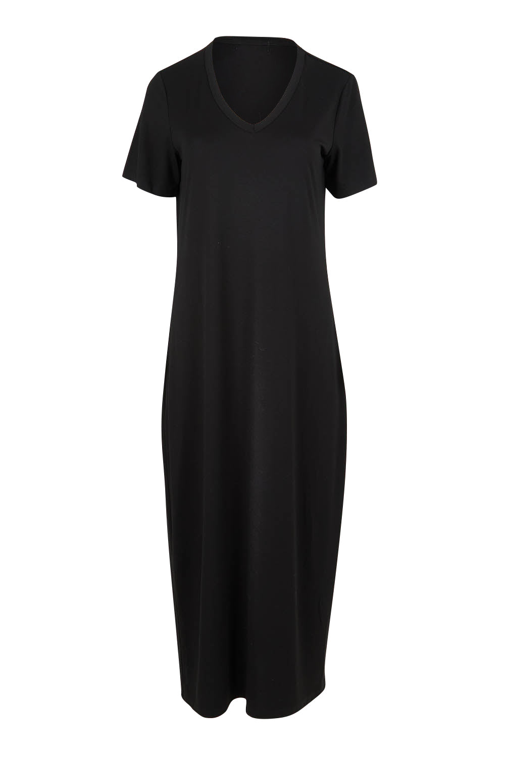 Product shot of The V Neck Bamboo Maxi Dress in colour Black (Black), from the front