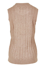 Product shot of The Soft Sleeveless Cable Knit Jumper in colour Capuccino, from the back