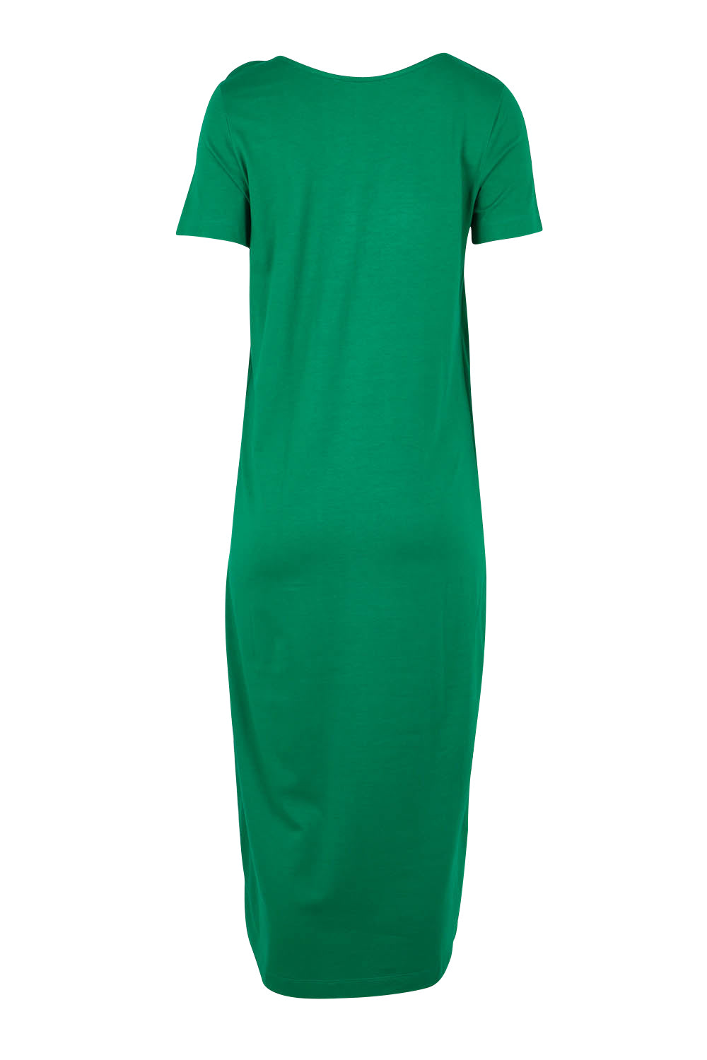Product shot of The Short Sleeve Tie Waist Dress in colour Emerald (Green), from the back