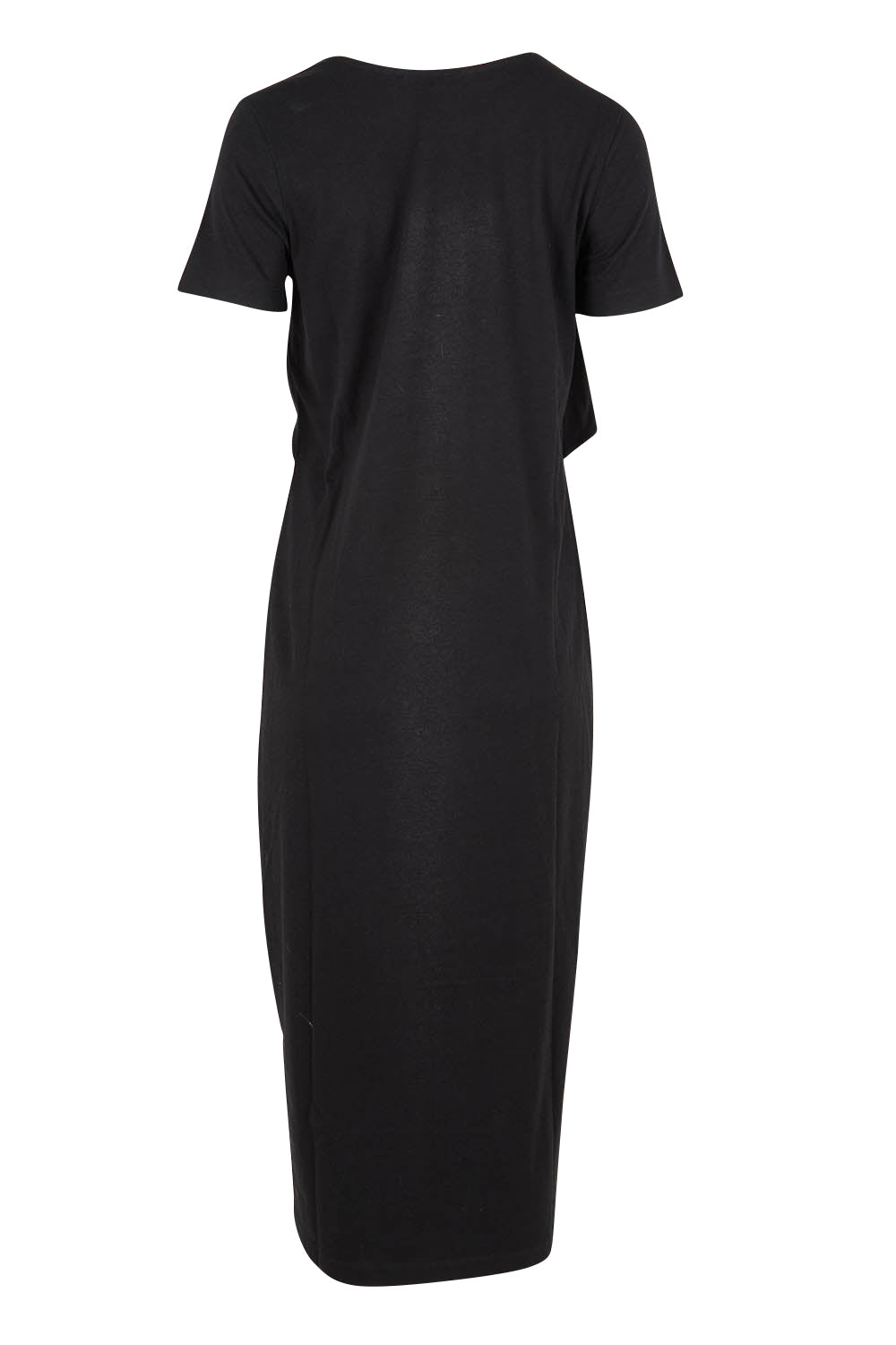 Product shot of The Short Sleeve Side Tie Tee Dress in colour Black (Black), from the back