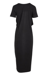 Product shot of The Short Sleeve Side Tie Tee Dress in colour Black (Black), from the back