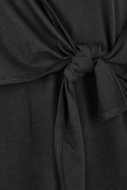 Product shot of The Short Sleeve Side Tie Tee Dress in colour Black (Black), detail