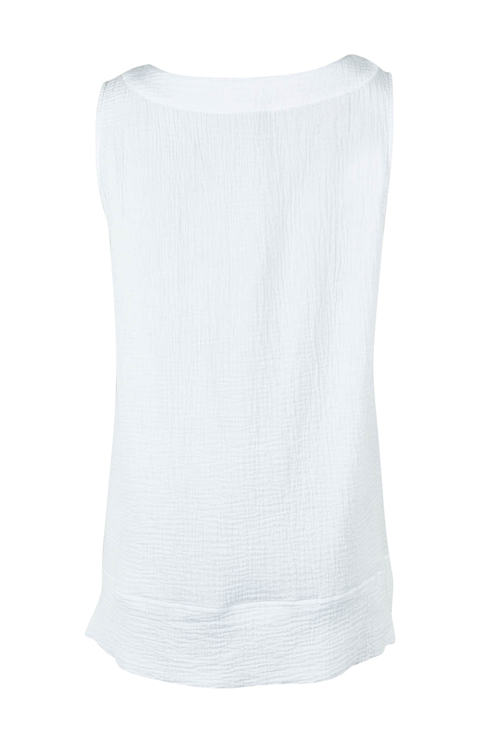 Product shot of The Double Cotton V Tank in colour White (White), from the back