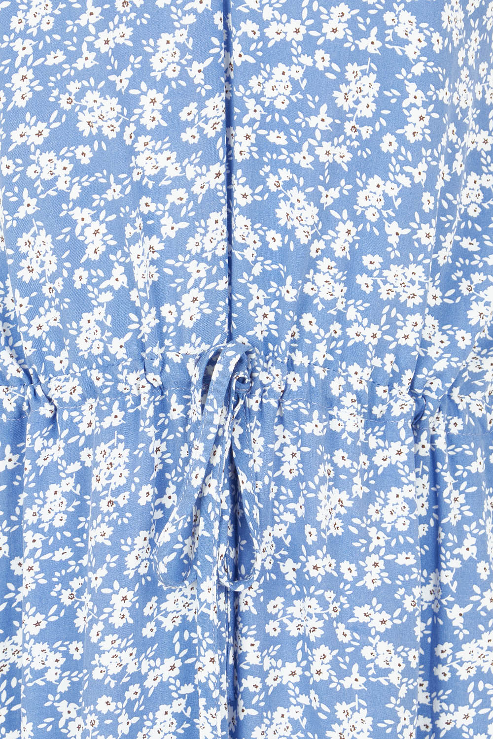 Product shot of The Drawstring Printed Maxi Dress in colour Wedgewood (Blue), detail