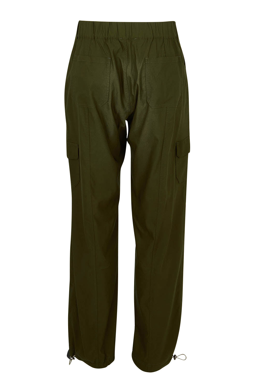 Product shot of The Everyday Full Length Cargo Pant in colour Olive (Green), from the back