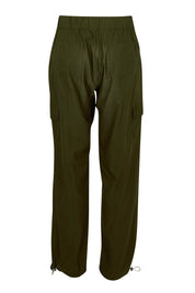 Product shot of The Everyday Full Length Cargo Pant in colour Olive (Green), from the back