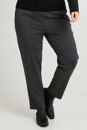Model Laura wearing size 14 of The Easy Wear Ponte Pant in colour Charcoal (Grey), from the front, cropped image