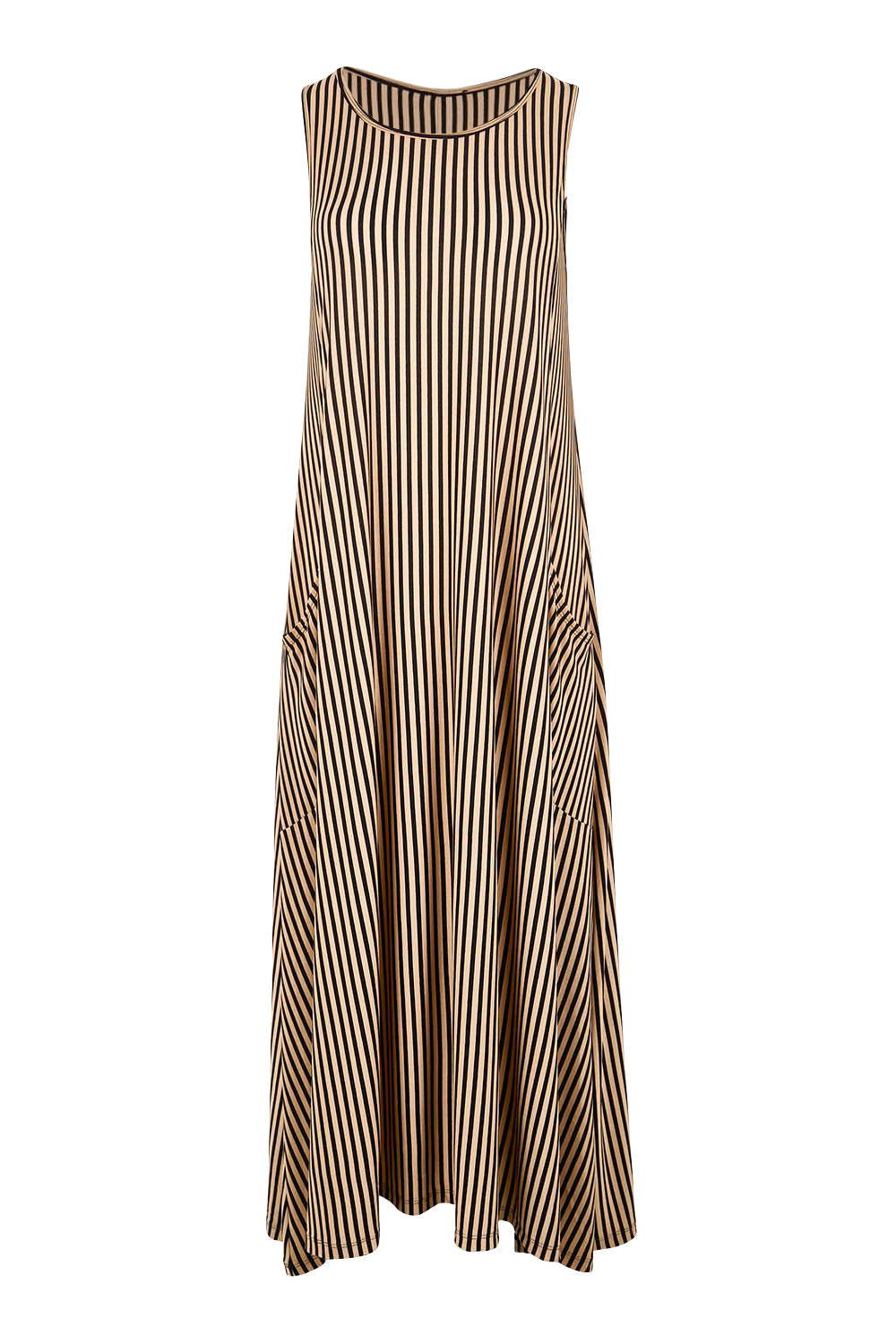 Product shot of the The Easy Wear Print Maxi Dress – Blacktan in colour Blacktan, from the front