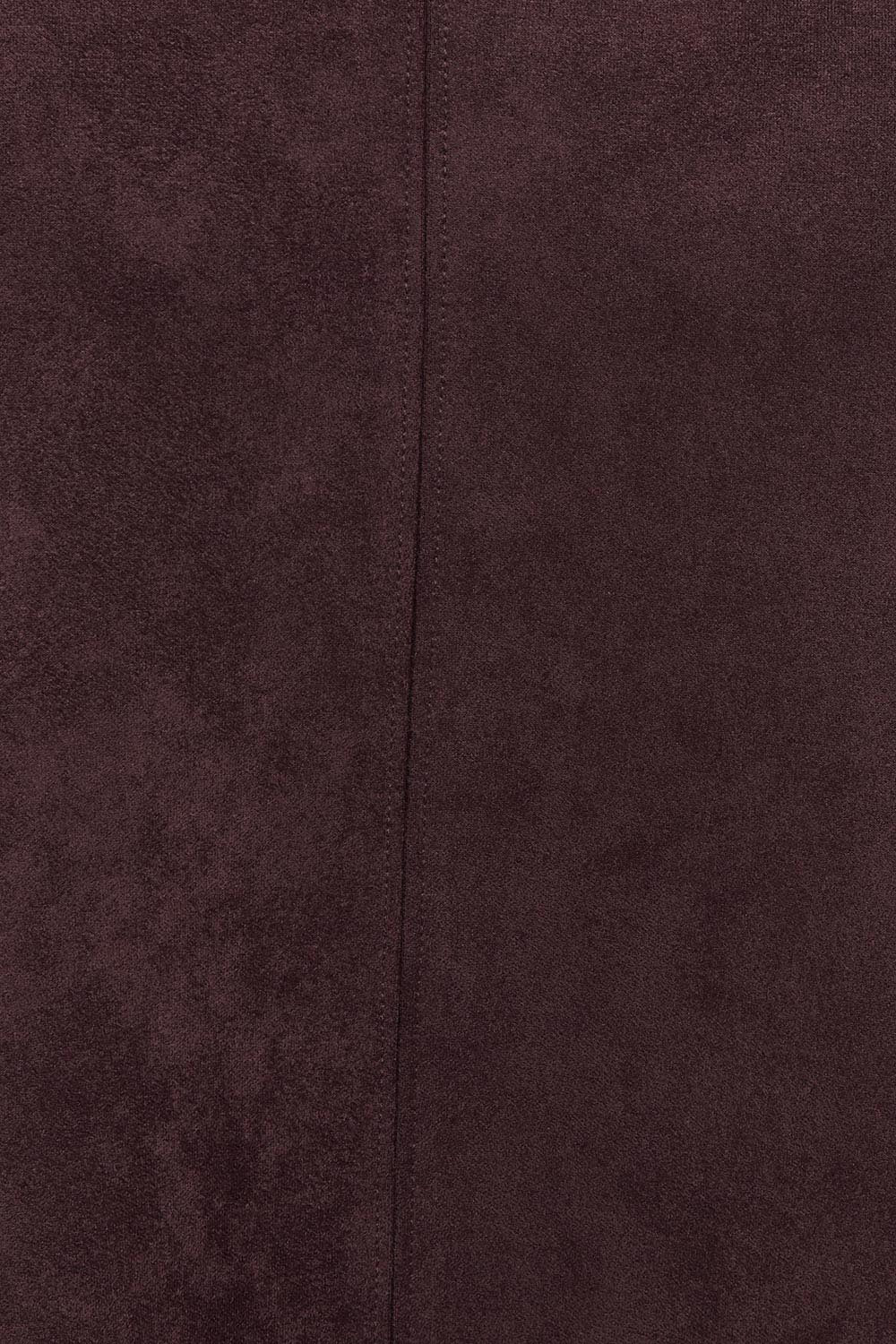 Product shot of The Luxe Faux Suede Skirt in colour Burgundy (Purple), detail