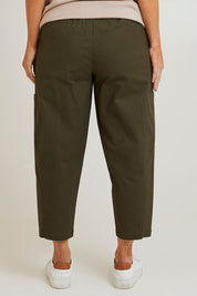 Model Laura wearing size 14 of The Keepers Side Pocket Pant in colour Armygreen (Green), from the back