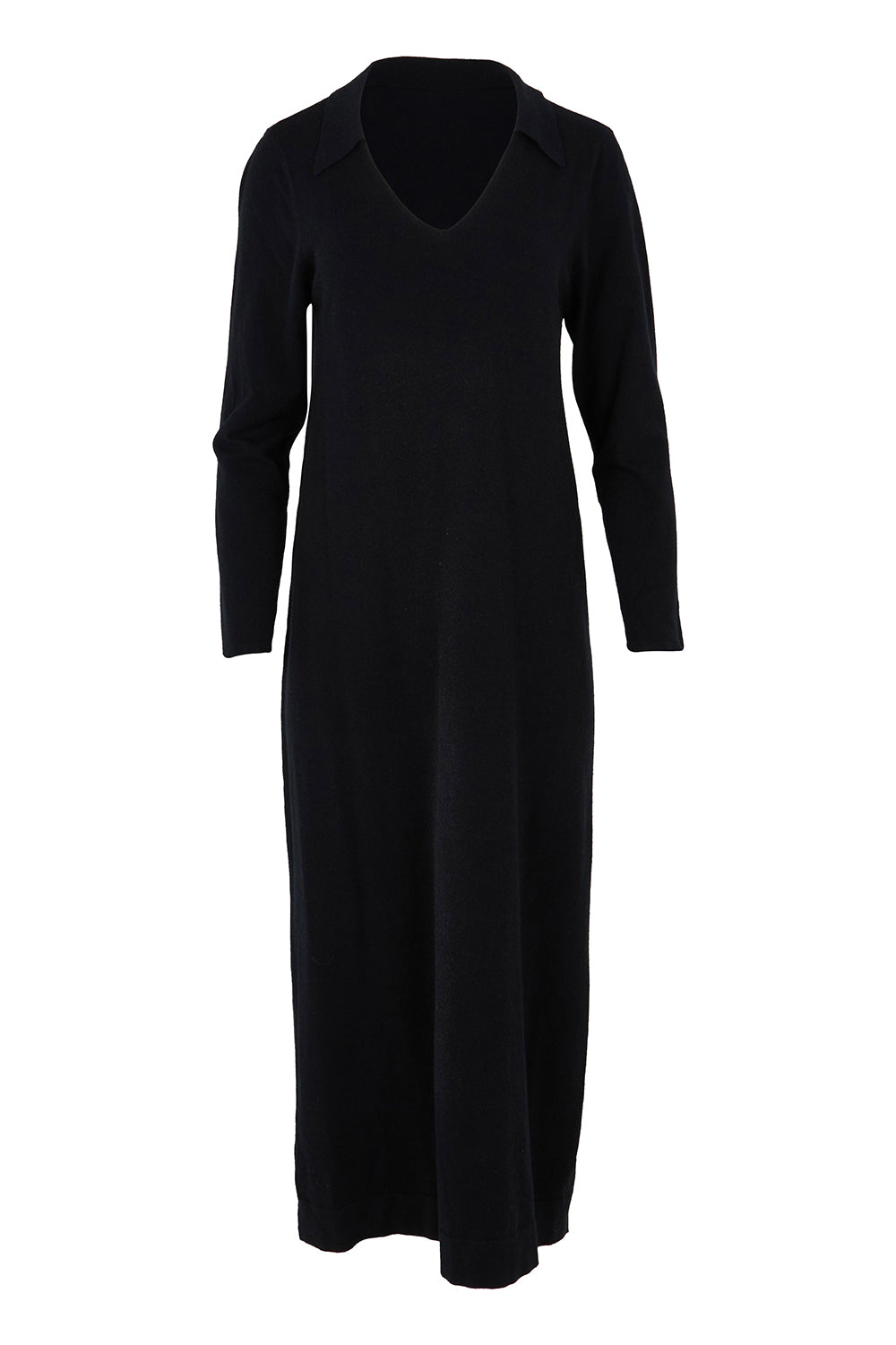 Product shot of The Comfort True Knit Johnny Collar Dress in colour Black (Black), from the front