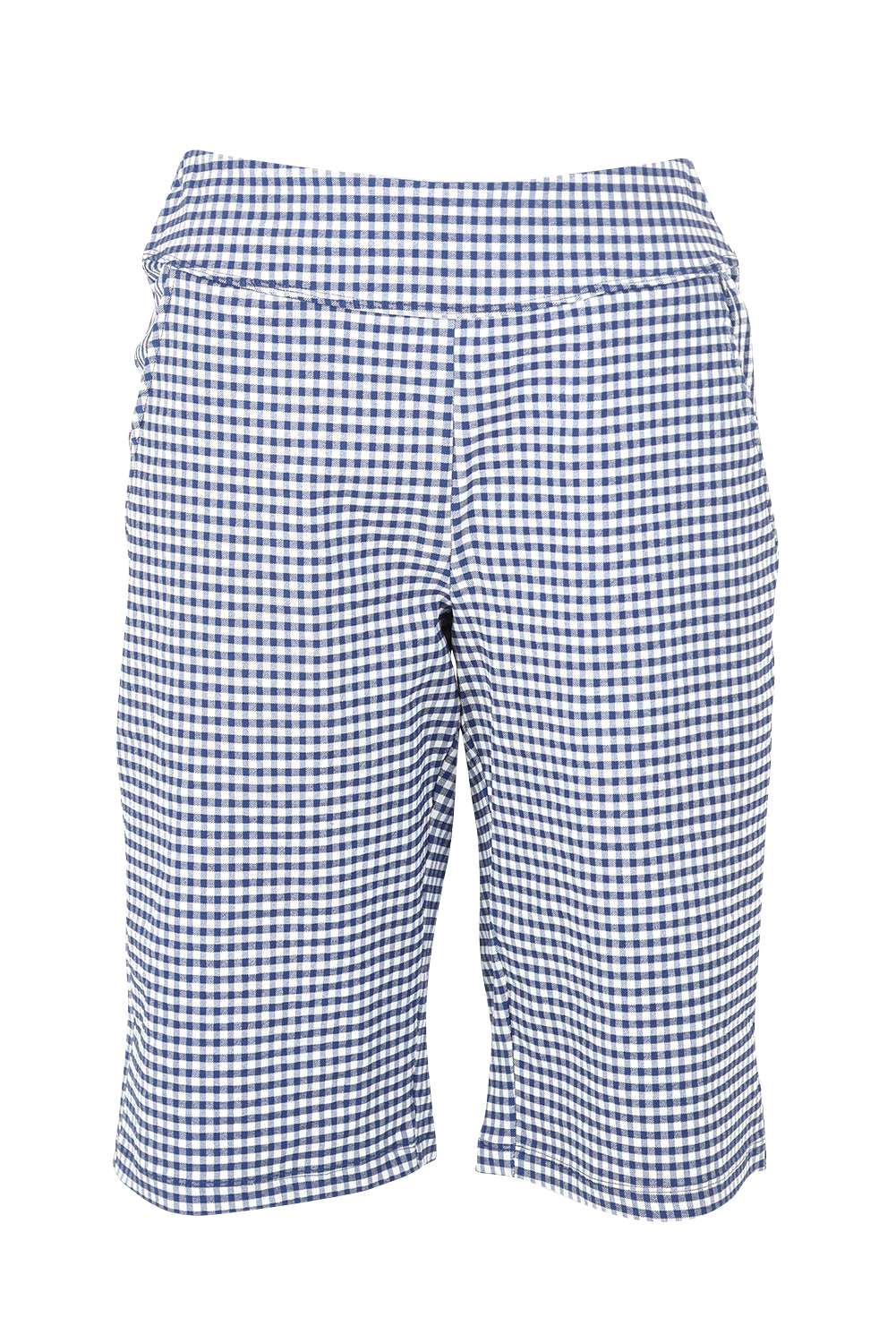 Product shot of The Keepers Check Cotton Short in colour Navywhite (Blue), from the front