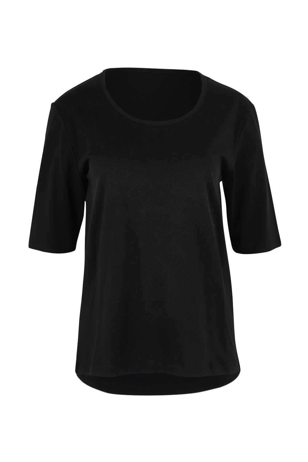 Product shot of The Luxe Pima Cotton Tee in colour Black (Black), from the front