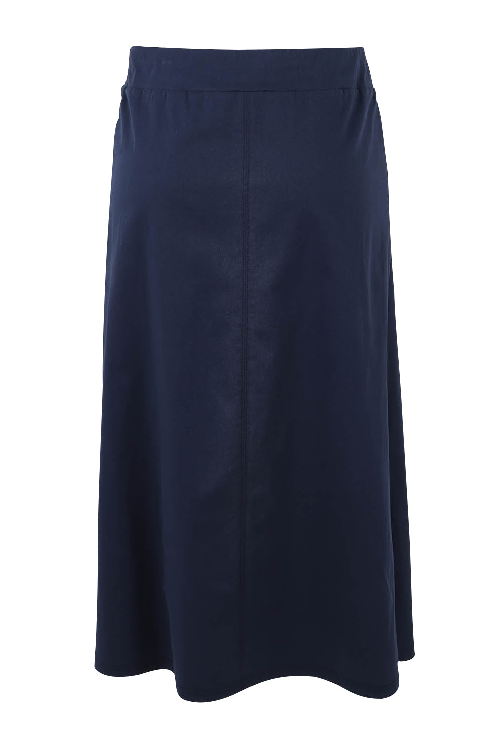Product shot of The Tencel Blend Pull On  Skirt in colour Navy (Blue), from the back