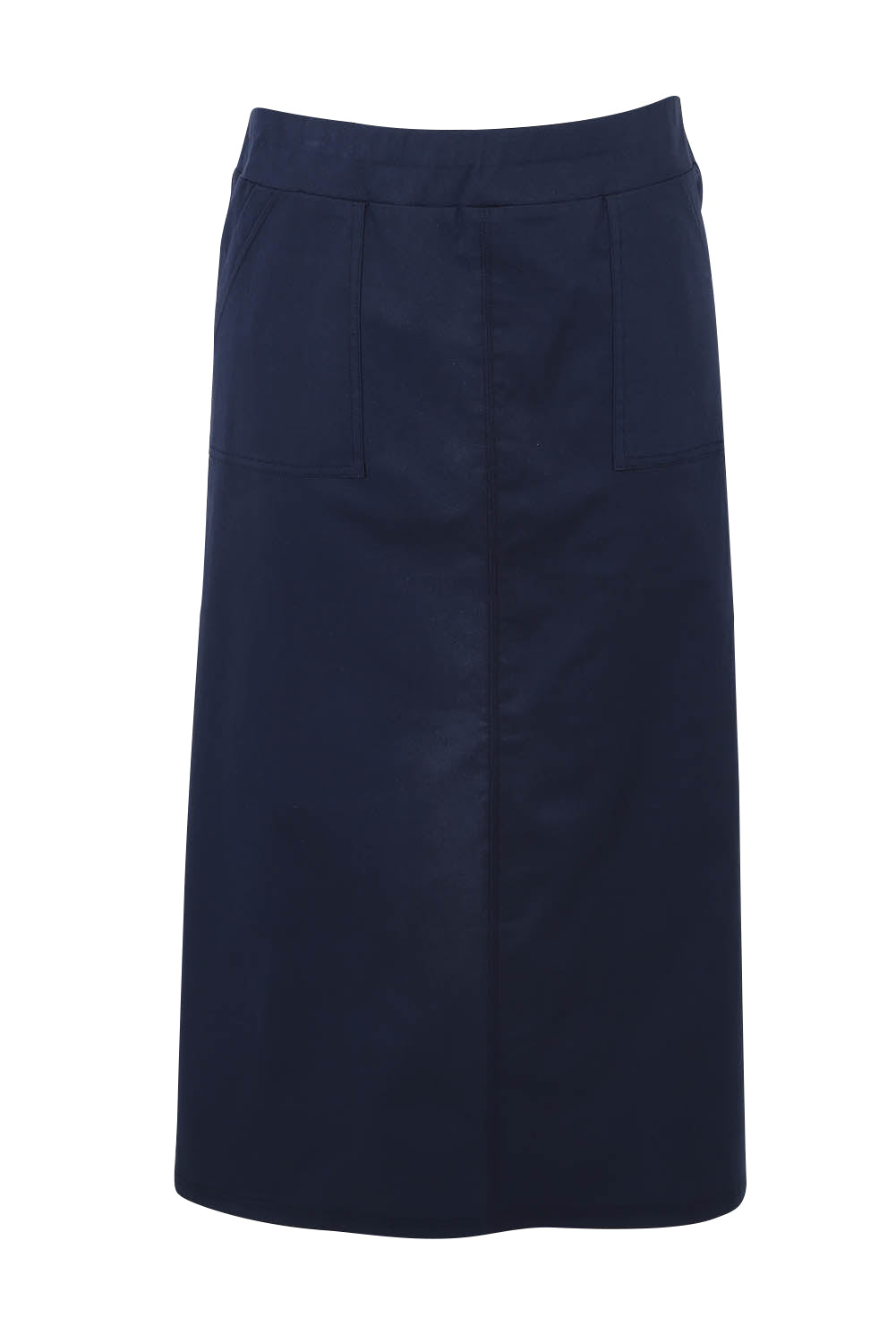 Product shot of The Tencel Blend Pull On  Skirt in colour Navy (Blue), from the front