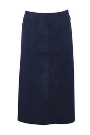 Product shot of The Tencel Blend Pull On  Skirt in colour Navy (Blue), from the front