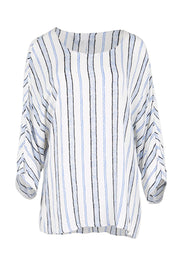 Product shot of the The Woven Easy Wear Tee – Bluewhite in colour Bluewhite, from the front