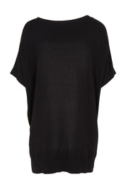 Product shot of The All Season V Neck High Low Tee in colour Black (Black), from the back