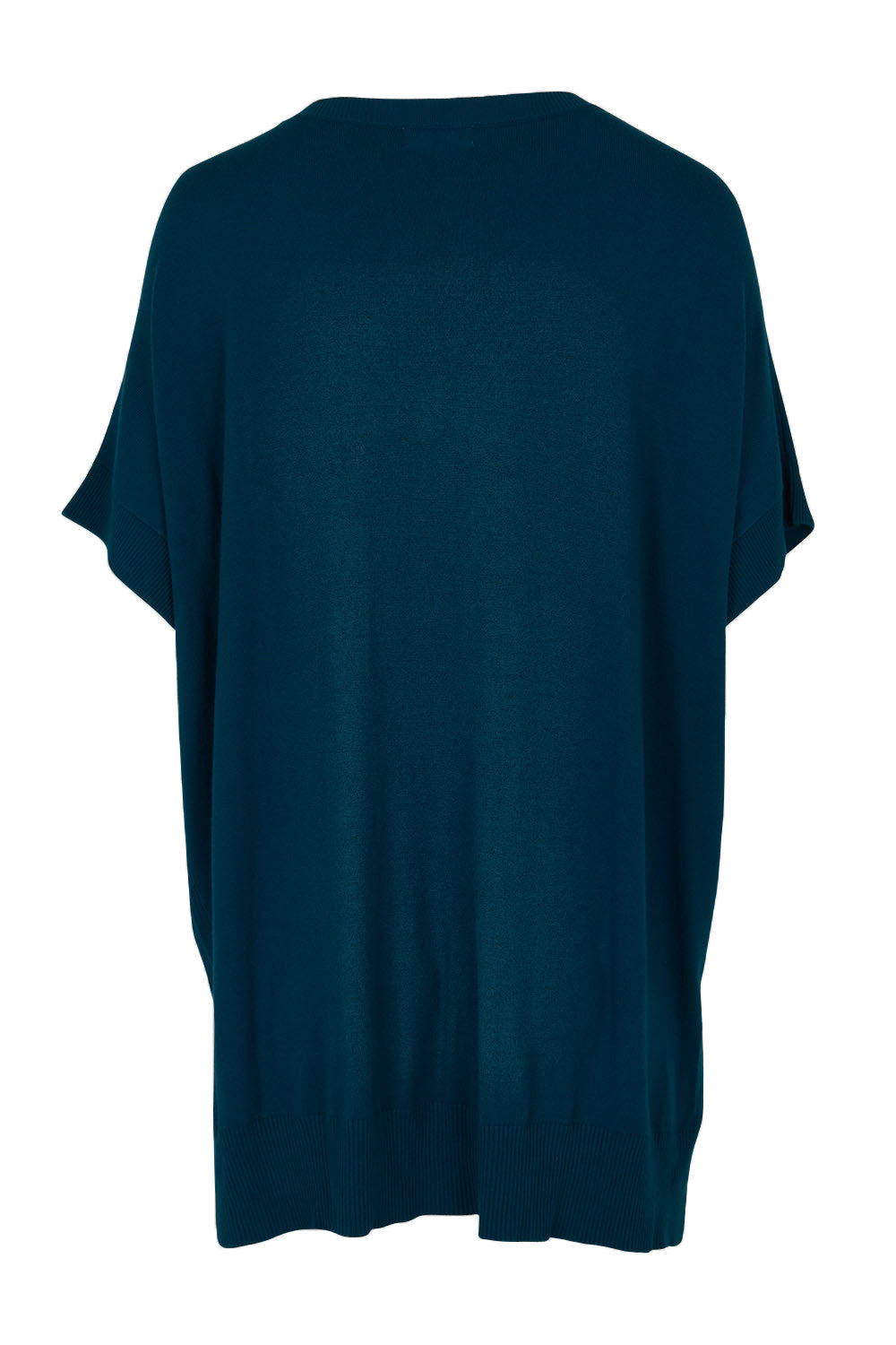 Product shot of The All Season V Neck High Low Tee in colour Blueocean (Blue), from the back