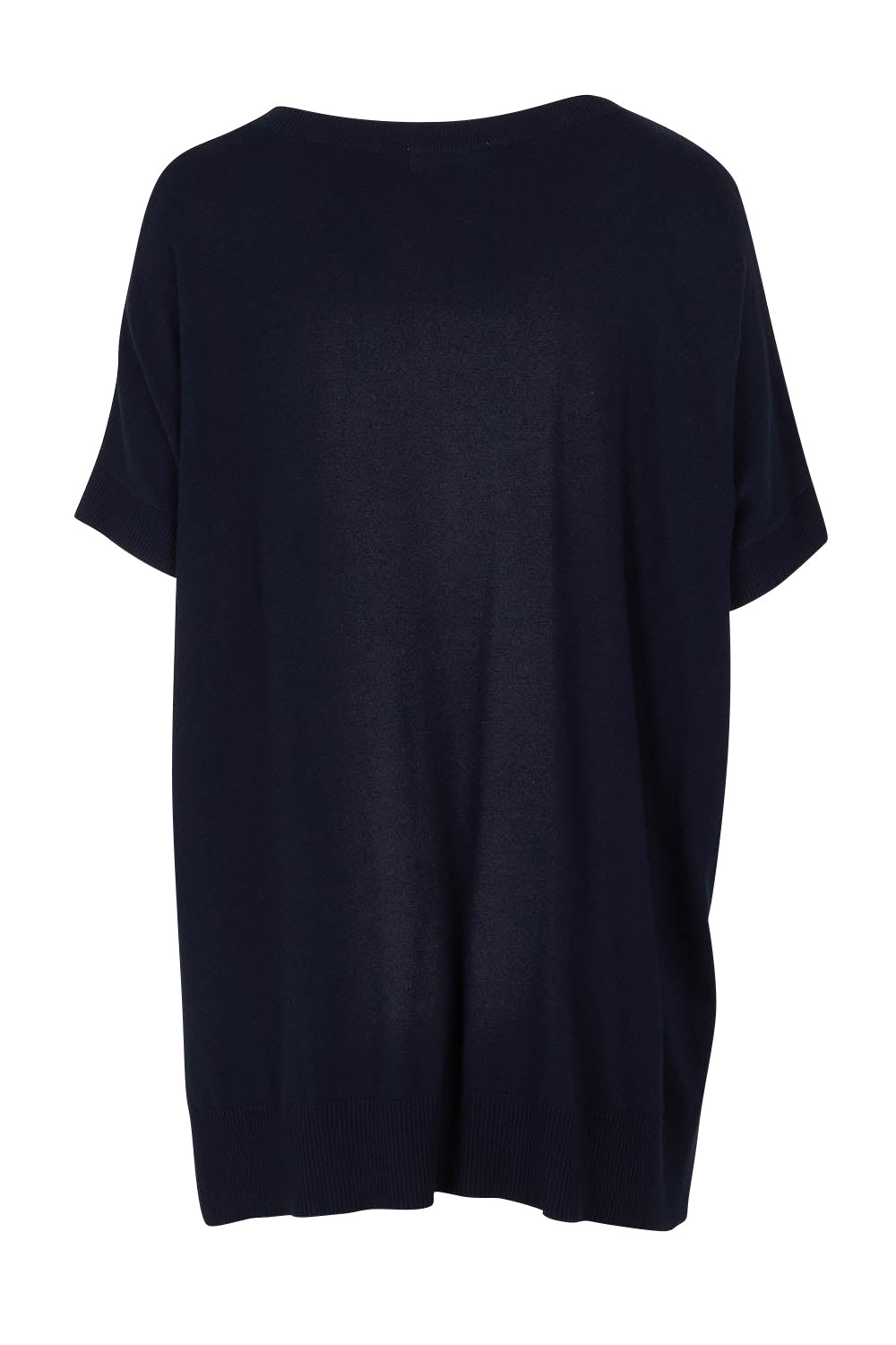 Product shot of The All Season V Neck High Low Tee in colour Darklapis (Blue), from the back