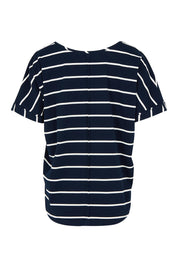 Product shot of The Striped V Neck Tee in colour Navywhite (Blue), from the back