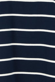 Product shot of The Striped V Neck Tee in colour Navywhite (Blue), detail