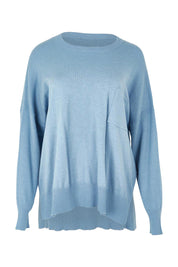 Product shot of The Modal Blend Crew Neck Jumper in colour Denim (Blue), from the front