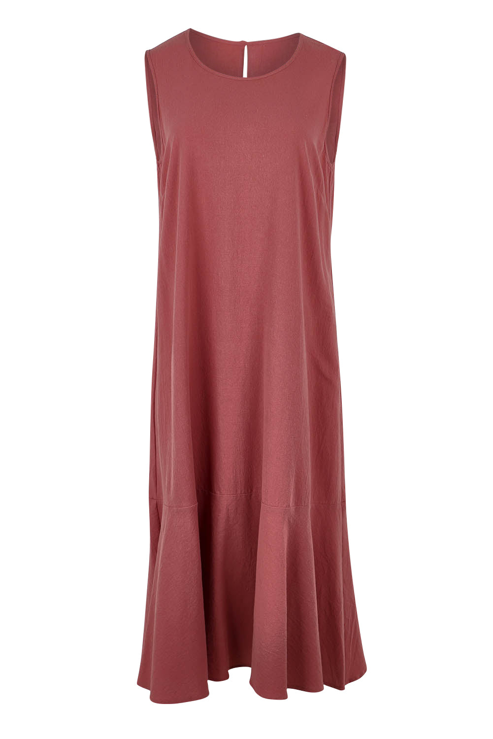 Product shot of The Cotton Flounce Dress in colour Rose (Pink), from the front