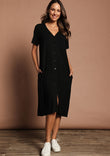 The Pack & Go Luxe Bamboo Button Up Dress with Pockets - Black