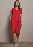 The Pack & Go Luxe Bamboo Button Up Dress with Pockets - Cherryred