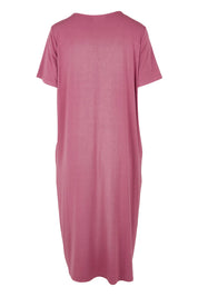 Product shot of the The Pack & Go Luxe Bamboo Button Up Dress with Pockets - Smokeyrose in colour Smokeyrose, from the back