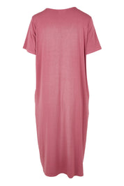 Product shot of The Pack & Go Luxe Bamboo Button Up Dress with Pockets in colour Smokeyrose (Pink), from the back