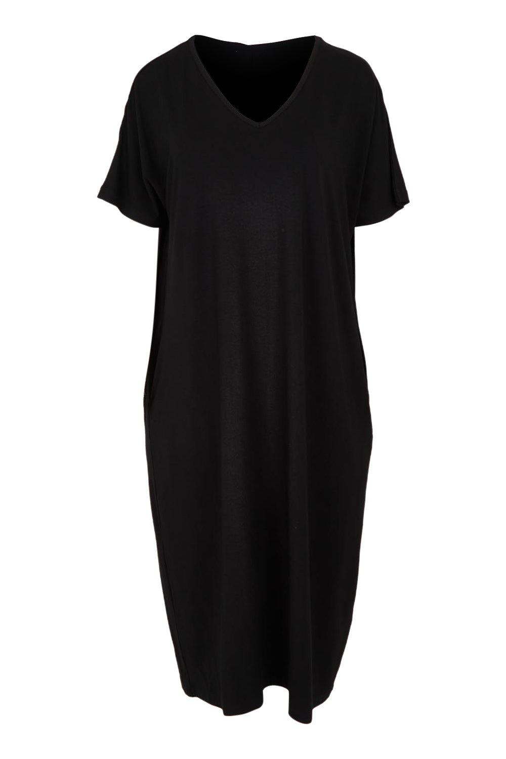 Product shot of The Pack &amp; Go Luxe Bamboo Pull On Dress with Pockets in colour Black (Black), from the front