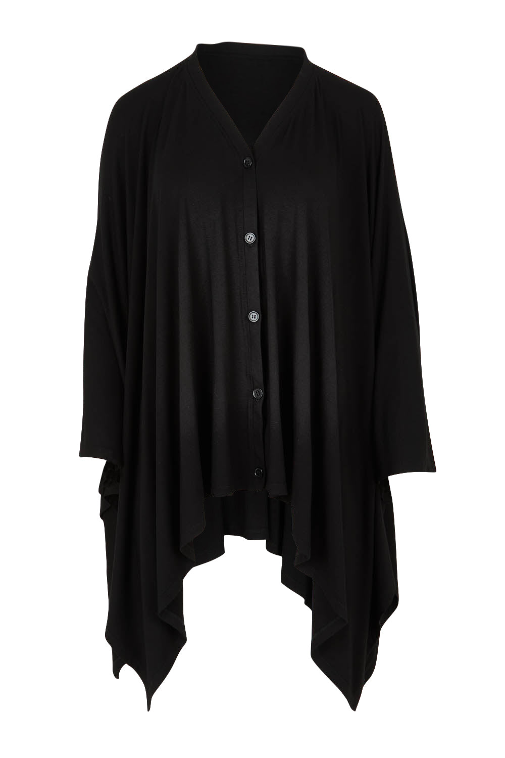 Product shot of The Pack &amp; Go Luxe Bamboo Shrug in colour Black (Black), from the front